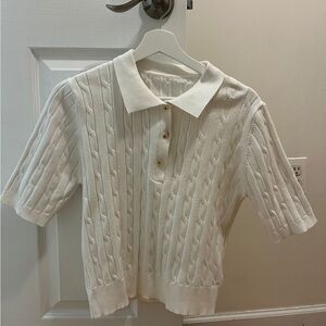 Kids White Cable Knit Polo Shirt